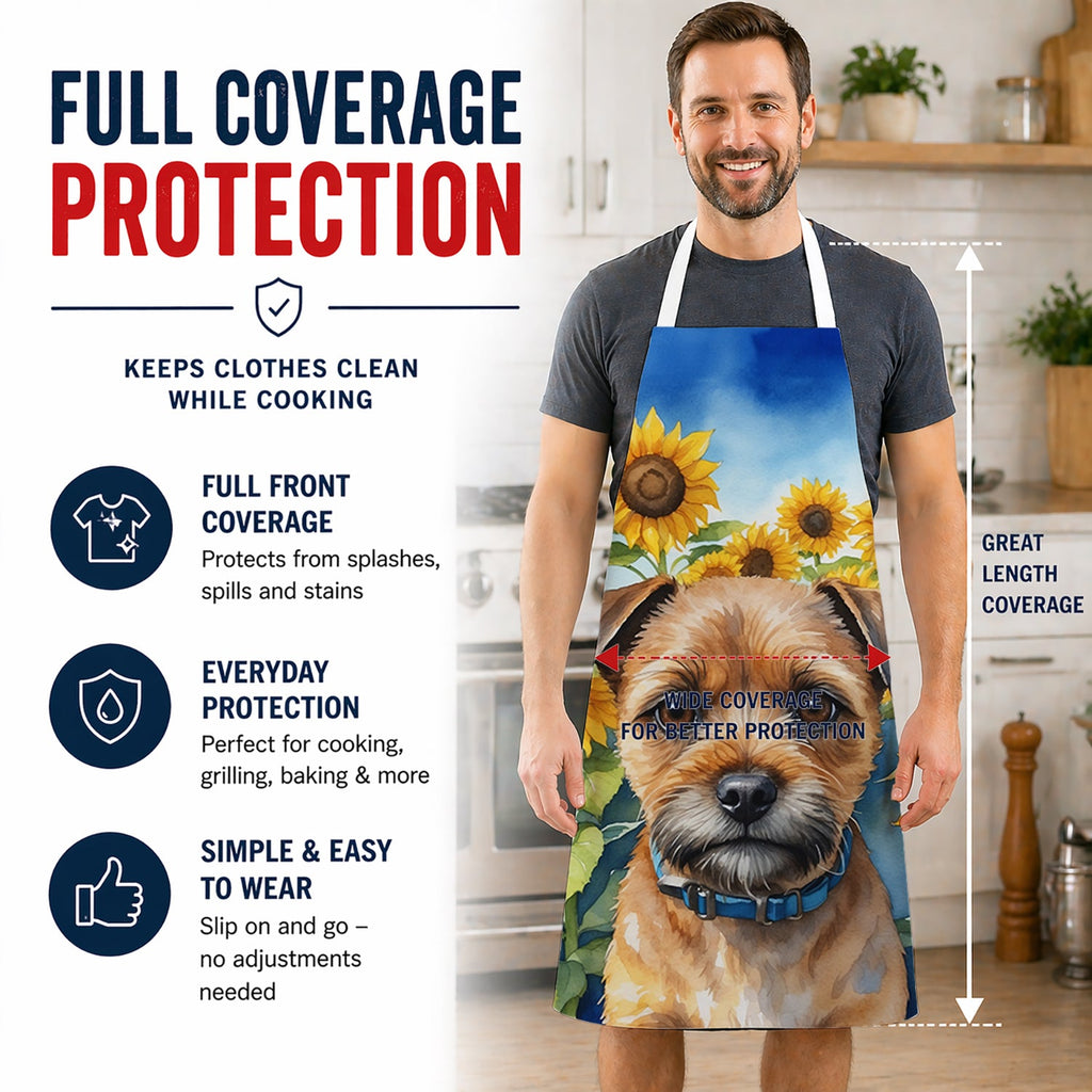 Border Terrier in Sunflowers Apron Cooking Kitchen Server Baking Crafts Gardening for Adult Women Men, Unisex, Large, Multicolor