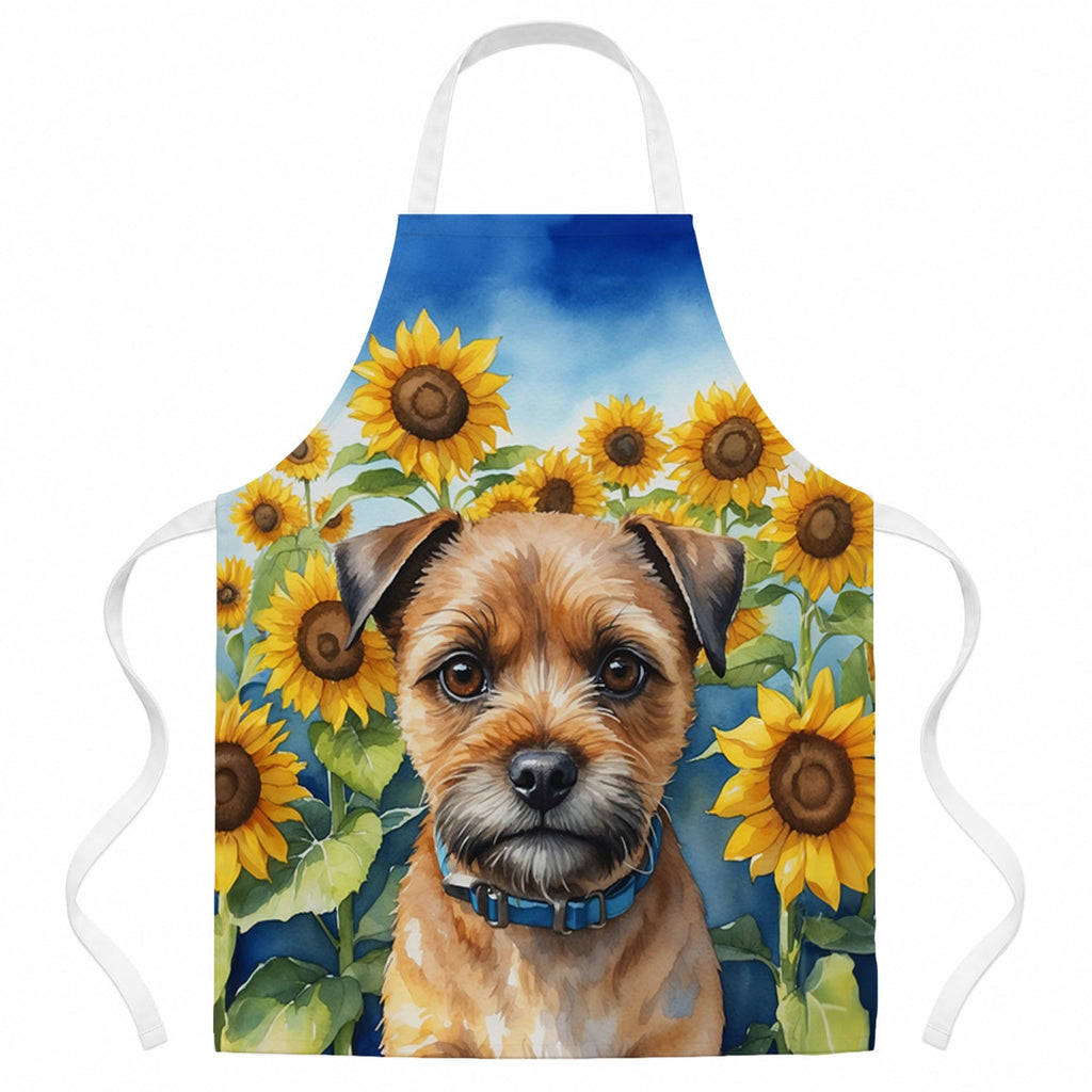 Border Terrier in Sunflowers Apron Cooking Kitchen Server Baking Crafts Gardening for Adult Women Men, Unisex, Large, Multicolor