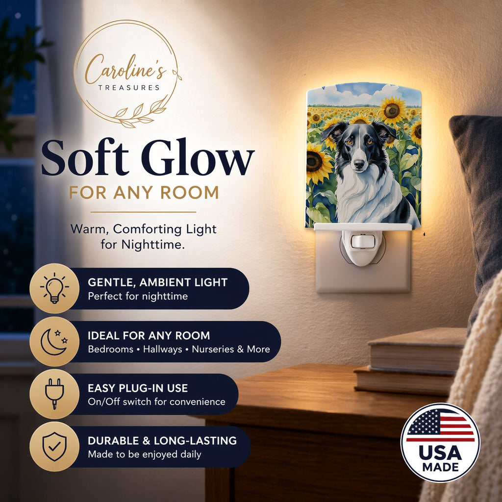 Borzoi in Sunflowers Ceramic Night Light Compact, UL-Certified, Ideal for Bedroom, Bathroom, Nursery, Hallway, Kitchen, 6x4x3, Multicolor