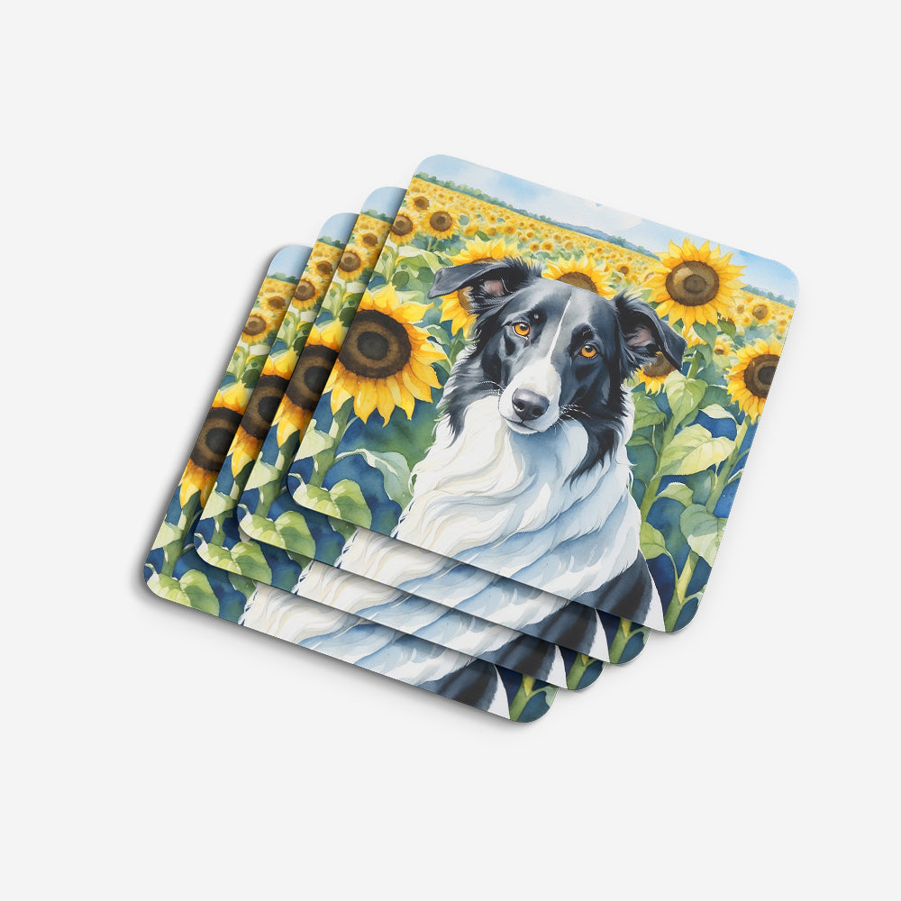 Borzoi in Sunflowers Foam Coasters Set of 4 Cup Coasters for Indoor Outdoor, Tabletop Protection, Anti Slip, Mouse pad Material