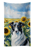 Borzoi in Sunflowers Kitchen Towel Velour Plush Front and Cotton Loop Back Machine Washable