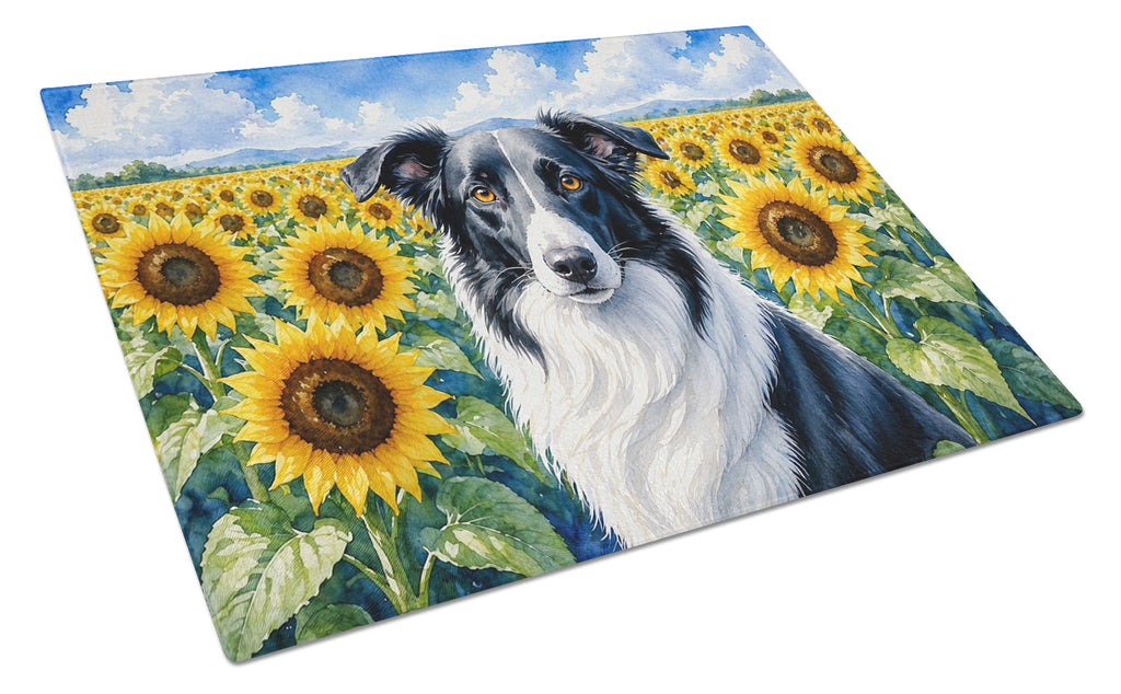 Borzoi in Sunflowers Cutting Board Tempered Glass Kitchen Cutting Surface, Heat Resistant Chopping Board with Non-Slip Feet, Decorative Food Prep & Serving