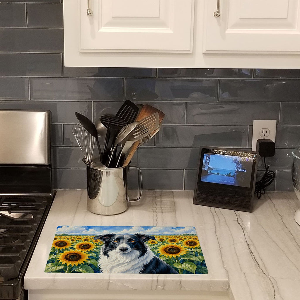 Borzoi in Sunflowers Cutting Board Tempered Glass Kitchen Cutting Surface, Heat Resistant Chopping Board with Non-Slip Feet, Decorative Food Prep & Serving