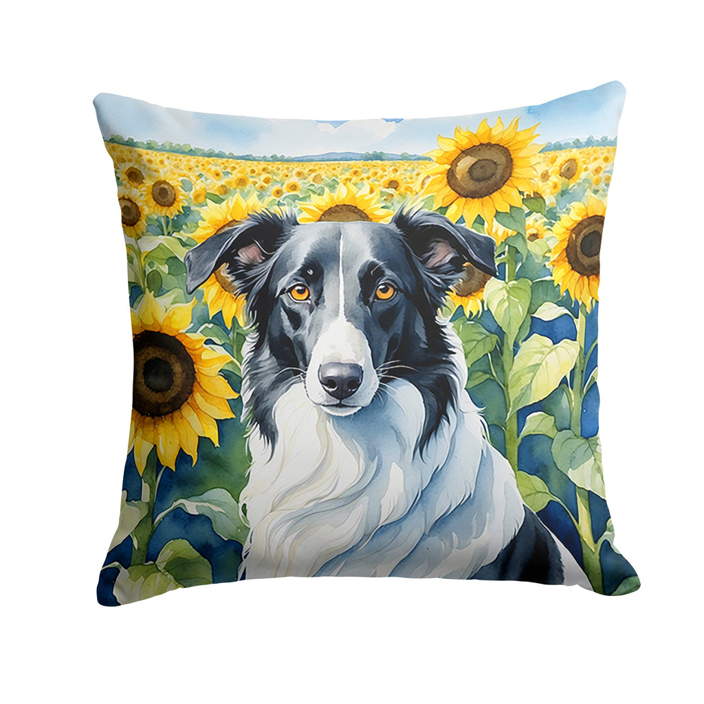 Borzoi in Sunflowers Decorative Throw Pillow 18x18 Indoor Outdoor Accent Cushion, Fabric Cover with Insert for Sofa, Bed, Porch & Living Room