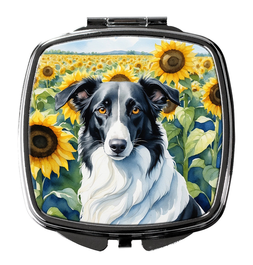Borzoi in Sunflowers Compact Mirror Decorative Travel Makeup Mirror for Women Girls Gifts Pocket Makeup Mirror Folding Handheld