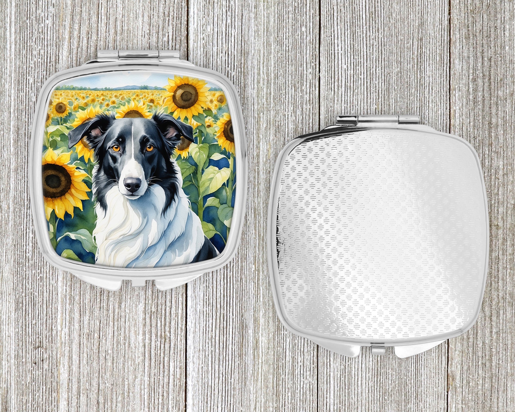 Borzoi in Sunflowers Compact Mirror Decorative Travel Makeup Mirror for Women Girls Gifts Pocket Makeup Mirror Folding Handheld