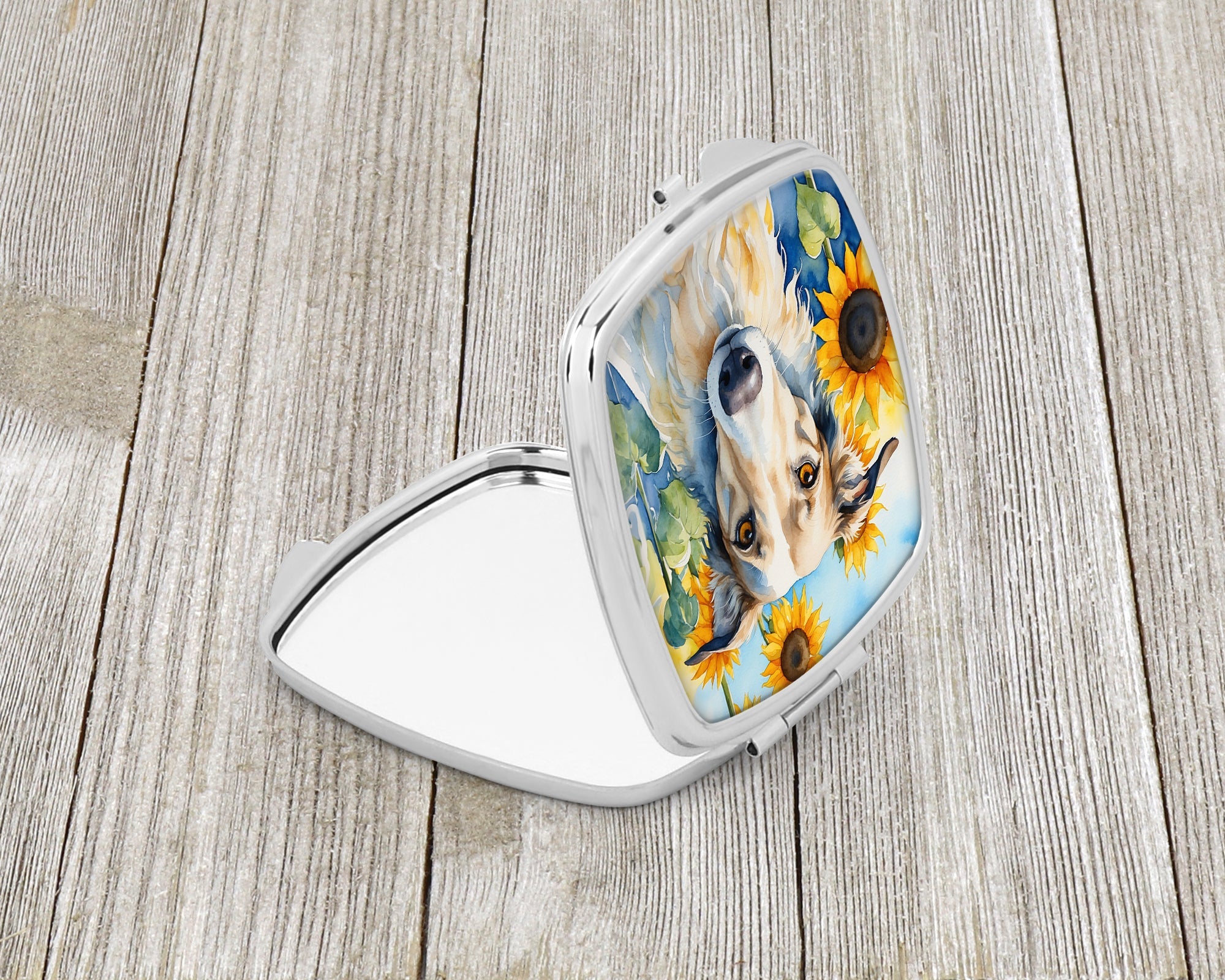 Borzoi in Sunflowers Compact Mirror Decorative Travel Makeup Mirror for Women Girls Gifts Pocket Makeup Mirror Folding Handheld