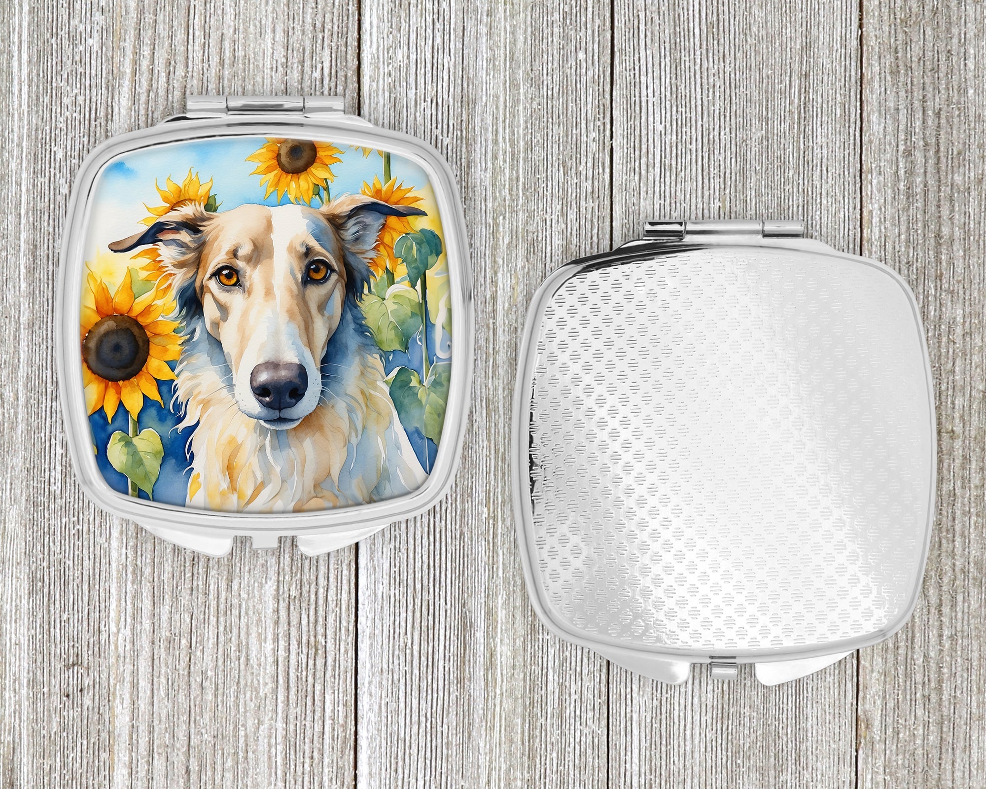 Borzoi in Sunflowers Compact Mirror Decorative Travel Makeup Mirror for Women Girls Gifts Pocket Makeup Mirror Folding Handheld