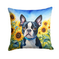 Boston Terrier in Sunflowers Decorative Throw Pillow 14x14 Indoor Outdoor Accent Cushion, Fabric Cover with Insert for Sofa, Bed, Porch & Living Room