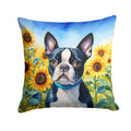 Boston Terrier in Sunflowers Decorative Throw Pillow 18x18 Indoor Outdoor Accent Cushion, Fabric Cover with Insert for Sofa, Bed, Porch & Living Room