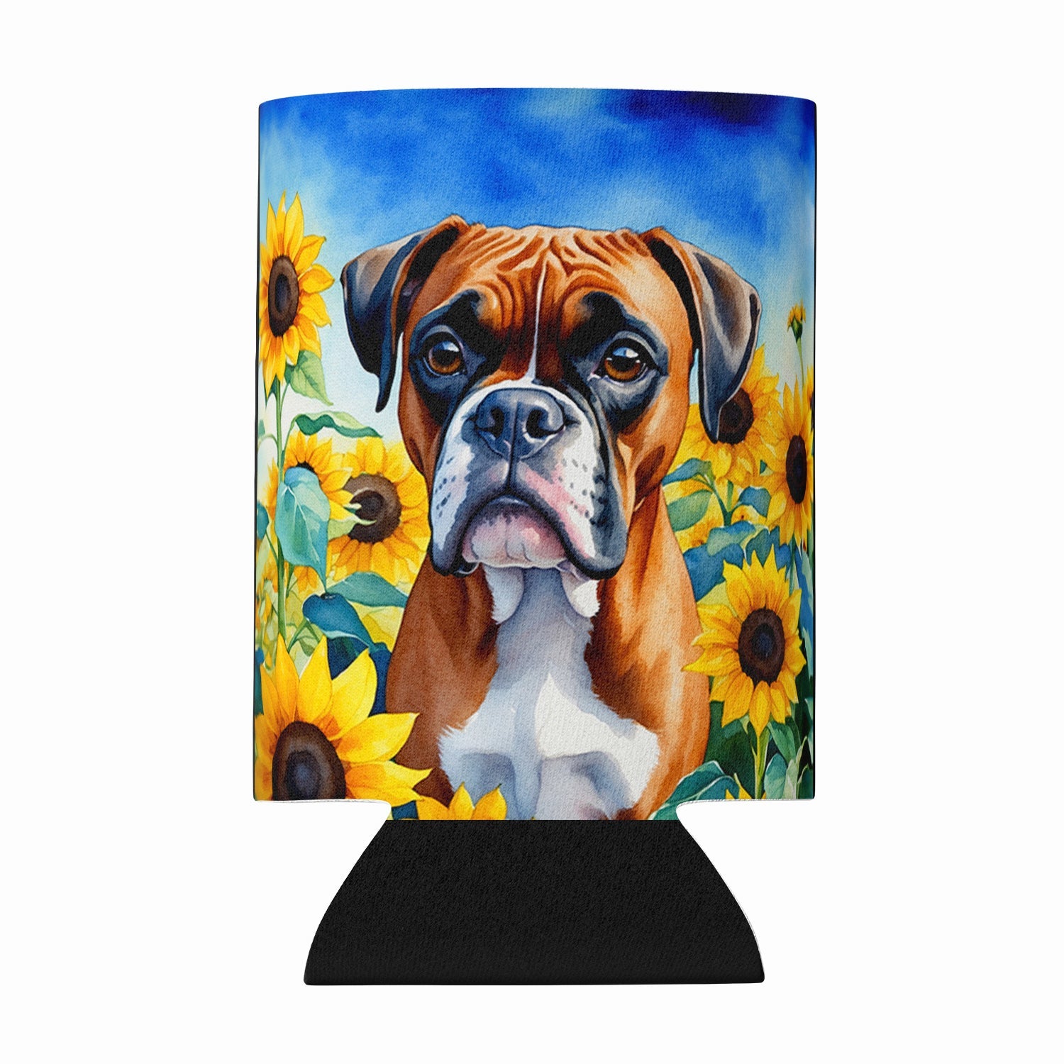 Boxer in Sunflowers Can or Bottle Hugger Cooler Sleeve for Standard 12 oz Cans, Insulated Foam Beer & Soda Can Hugger Reusable