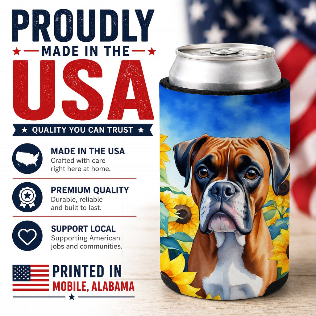 Boxer in Sunflowers Can or Bottle Hugger Cooler Sleeve for Standard 12 oz Cans, Insulated Foam Beer & Soda Can Hugger Reusable