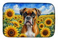 Boxer in Sunflowers Dish Drying Mat Absorbent Dish Drying Mat Pad for Kitchen Counter Dish Drainer Mat for Countertop, 14 x 21", Multicolor