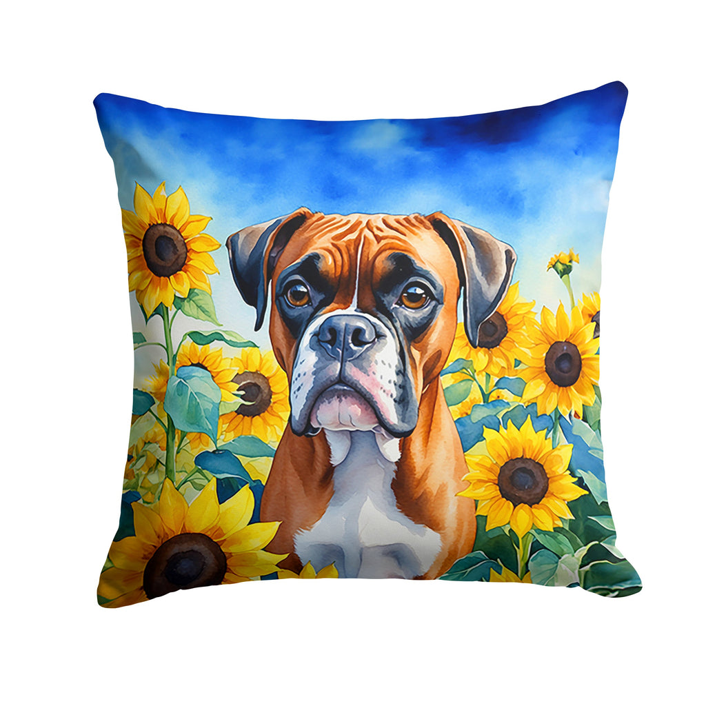 Boxer in Sunflowers Decorative Throw Pillow 18x18 Indoor Outdoor Accent Cushion, Fabric Cover with Insert for Sofa, Bed, Porch & Living Room