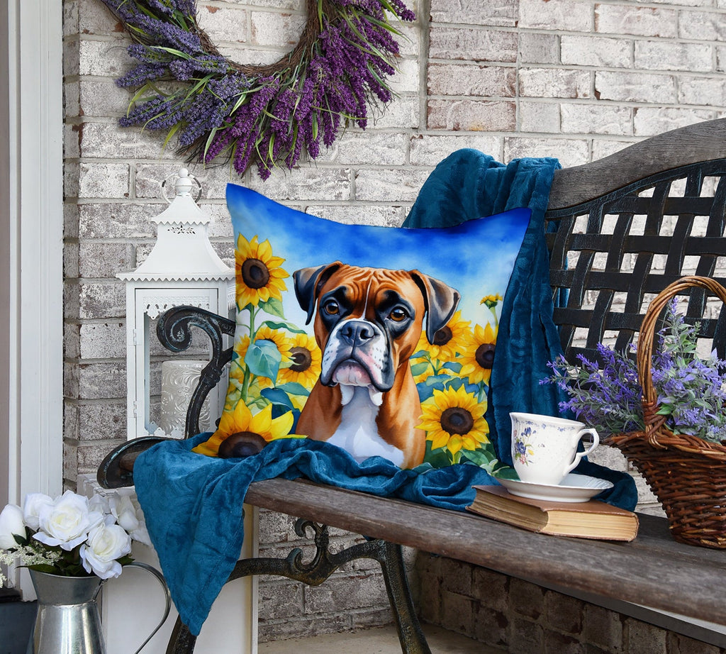 Boxer in Sunflowers Decorative Throw Pillow 18x18 Indoor Outdoor Accent Cushion, Fabric Cover with Insert for Sofa, Bed, Porch & Living Room