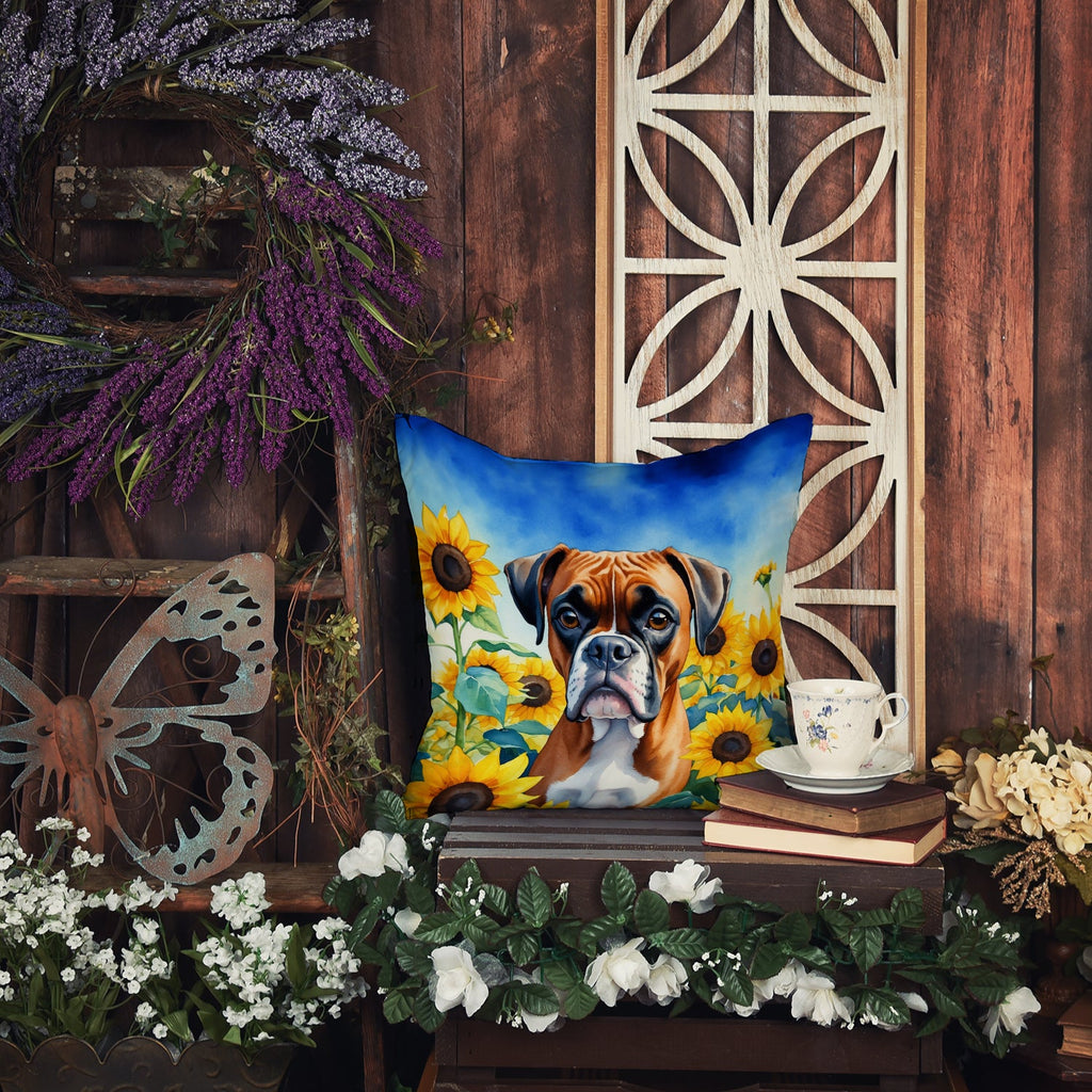 Boxer in Sunflowers Decorative Throw Pillow 18x18 Indoor Outdoor Accent Cushion, Fabric Cover with Insert for Sofa, Bed, Porch & Living Room
