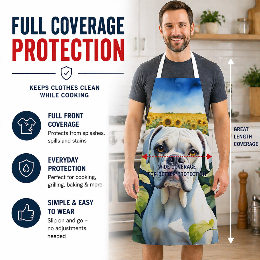 Boxer in Sunflowers Apron Cooking Kitchen Server Baking Crafts Gardening for Adult Women Men, Unisex, Large, Multicolor