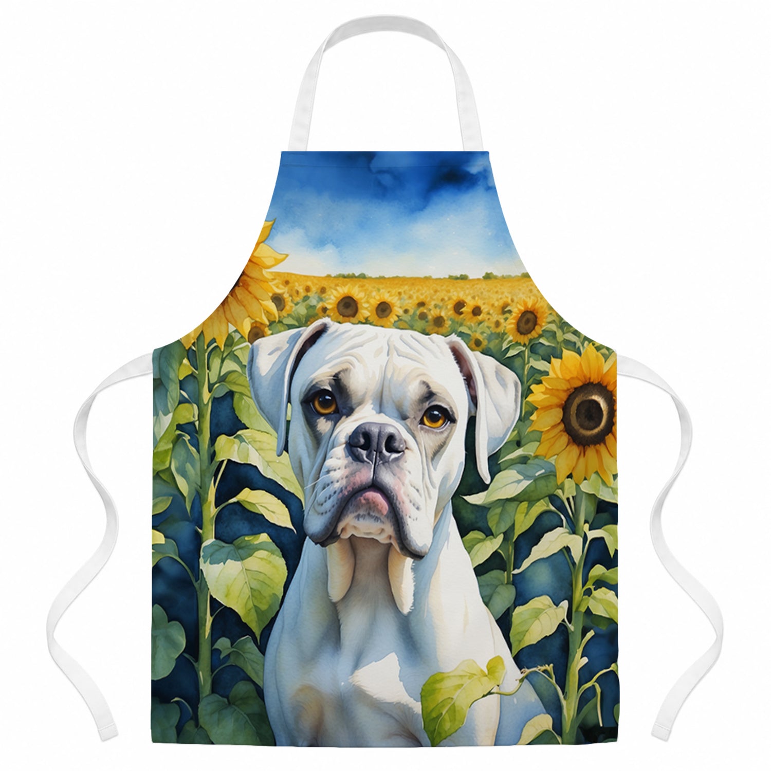 Boxer in Sunflowers Apron Cooking Kitchen Server Baking Crafts Gardening for Adult Women Men, Unisex, Large, Multicolor