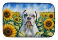 Boxer in Sunflowers Dish Drying Mat Absorbent Dish Drying Mat Pad for Kitchen Counter Dish Drainer Mat for Countertop, 14 x 21", Multicolor