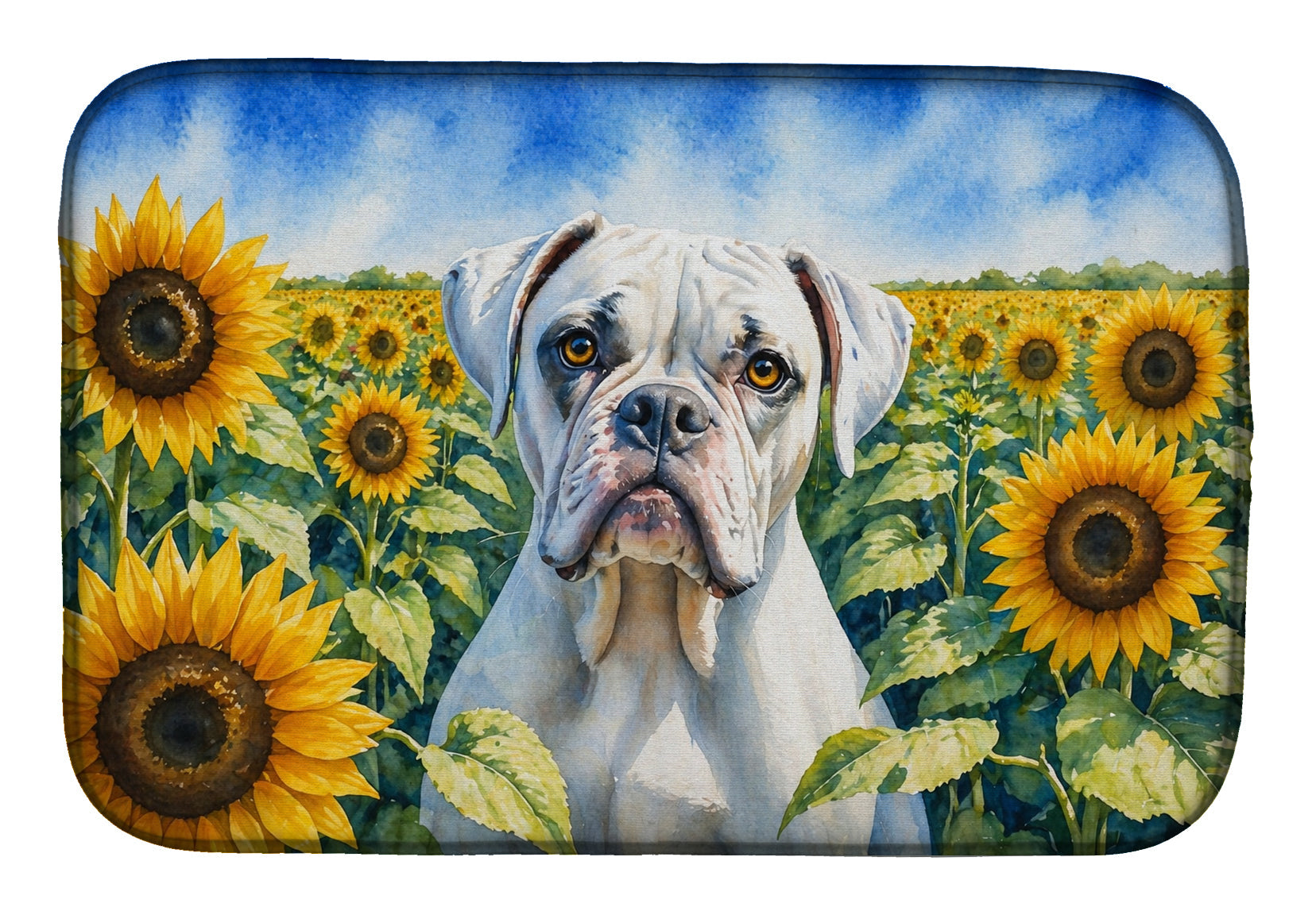 Boxer in Sunflowers Dish Drying Mat Absorbent Dish Drying Mat Pad for Kitchen Counter Dish Drainer Mat for Countertop, 14 x 21", Multicolor
