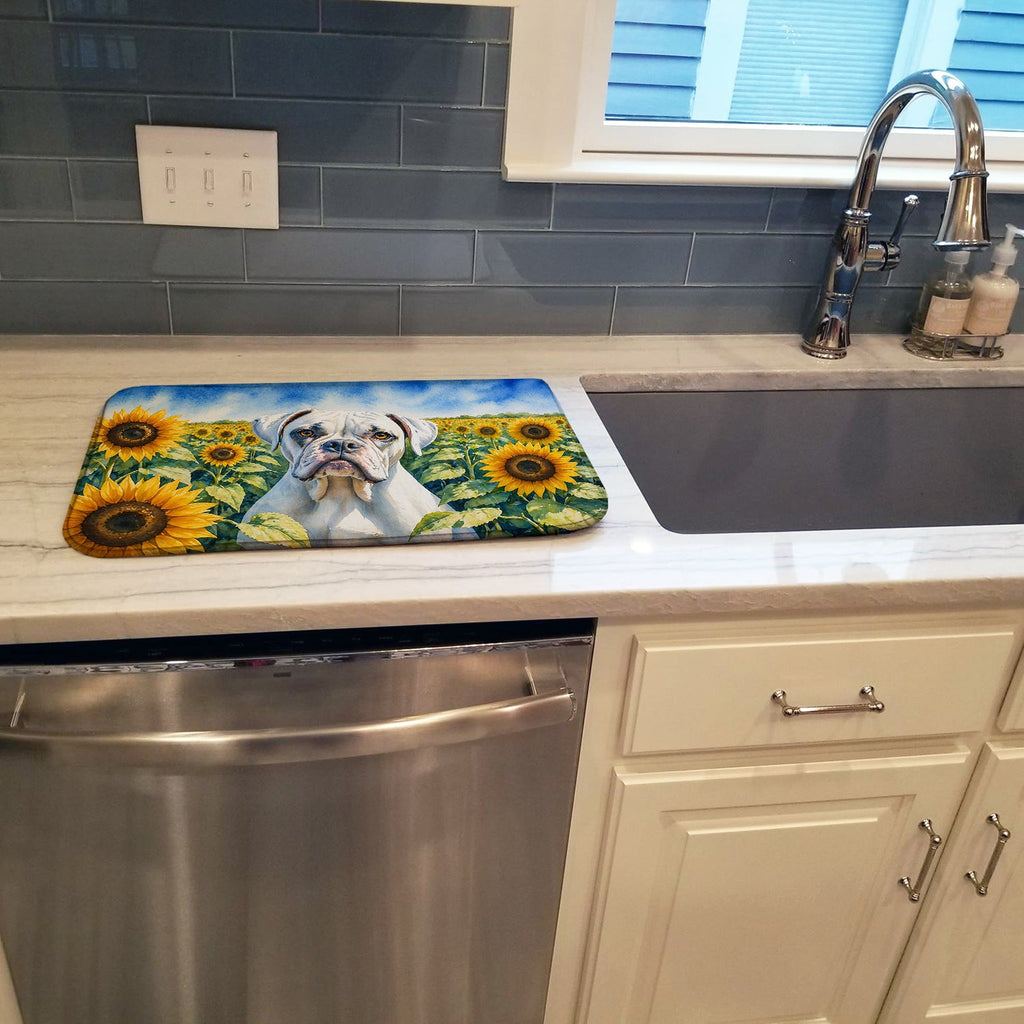Boxer in Sunflowers Dish Drying Mat Absorbent Dish Drying Mat Pad for Kitchen Counter Dish Drainer Mat for Countertop, 14 x 21", Multicolor