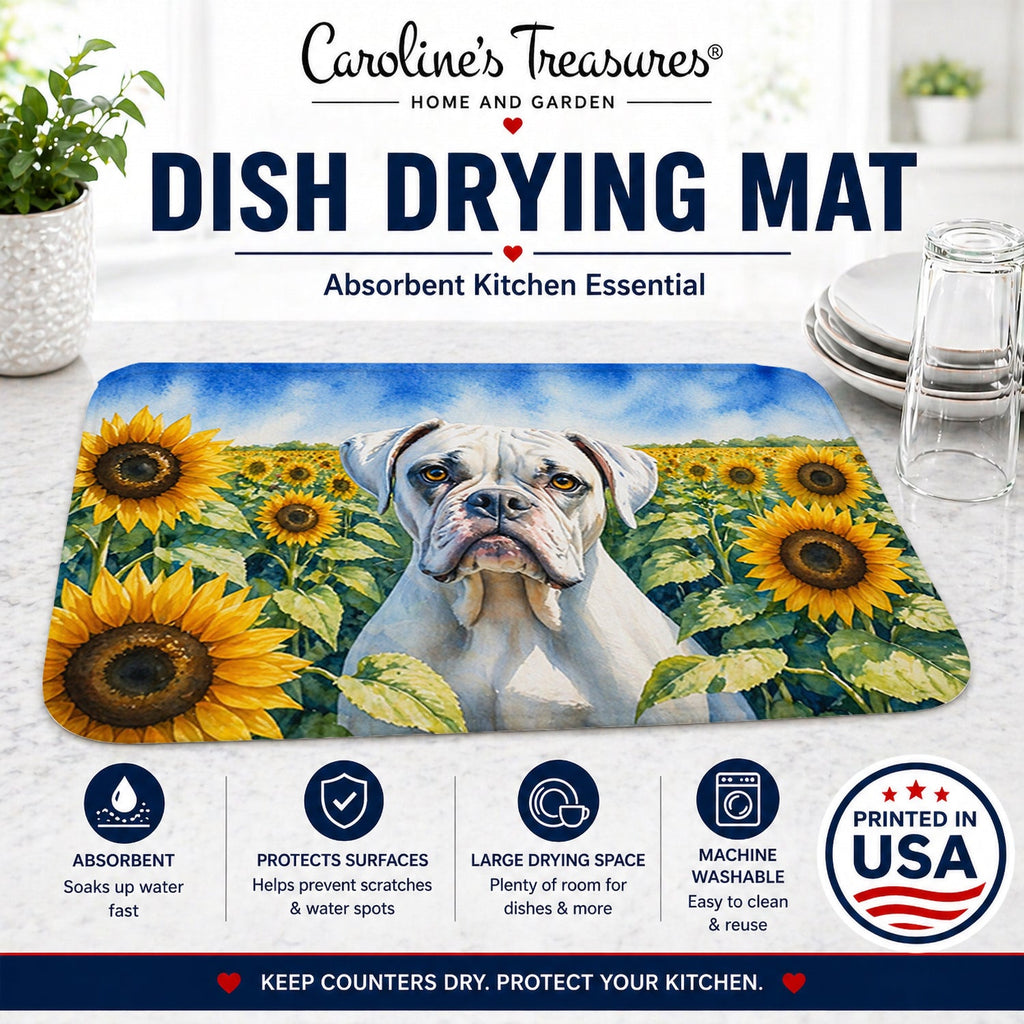 Boxer in Sunflowers Dish Drying Mat Absorbent Dish Drying Mat Pad for Kitchen Counter Dish Drainer Mat for Countertop, 14 x 21", Multicolor