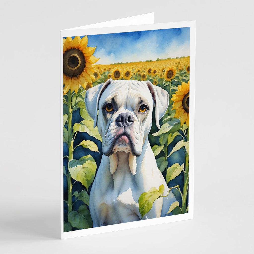 Boxer in Sunflowers Greeting Cards Pack of 8 Blank Cards with Envelopes Whimsical A7 Size 5x7