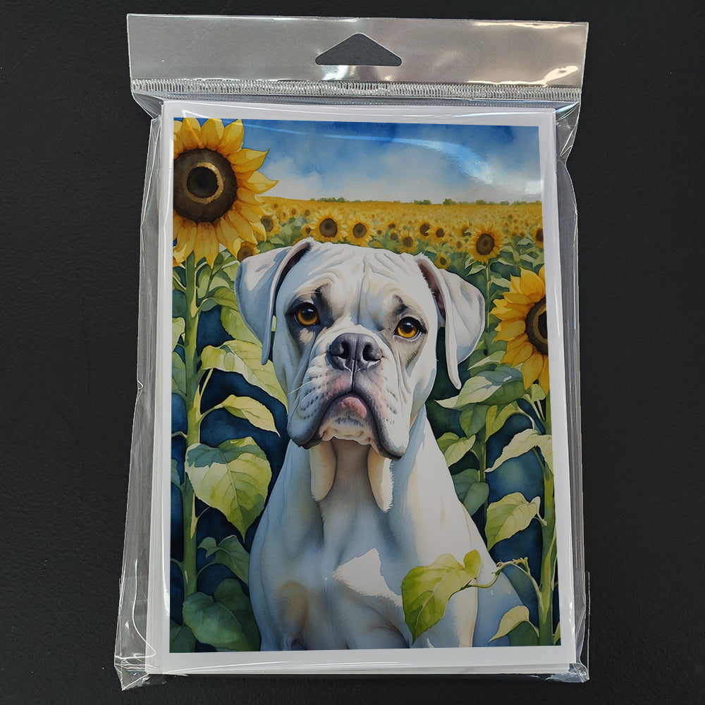 Boxer in Sunflowers Greeting Cards Pack of 8 Blank Cards with Envelopes Whimsical A7 Size 5x7