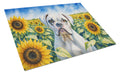 Boxer in Sunflowers Cutting Board Tempered Glass Kitchen Cutting Surface, Heat Resistant Chopping Board with Non-Slip Feet, Decorative Food Prep & Serving