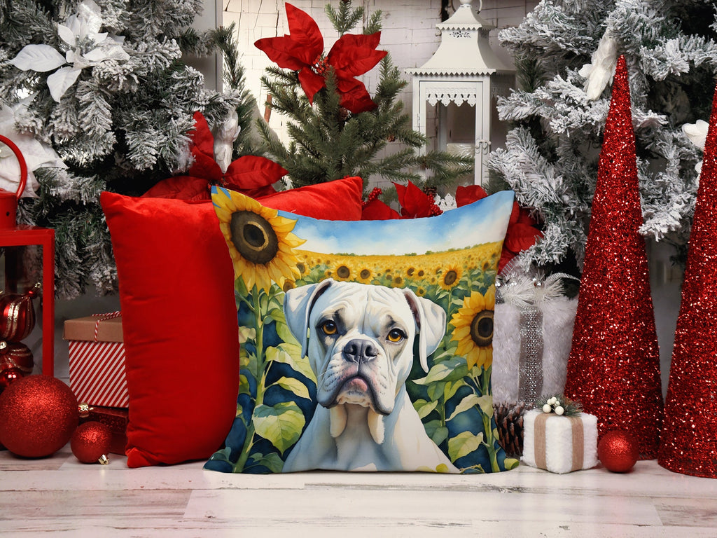 Boxer in Sunflowers Decorative Throw Pillow 14x14 Indoor Outdoor Accent Cushion, Fabric Cover with Insert for Sofa, Bed, Porch & Living Room