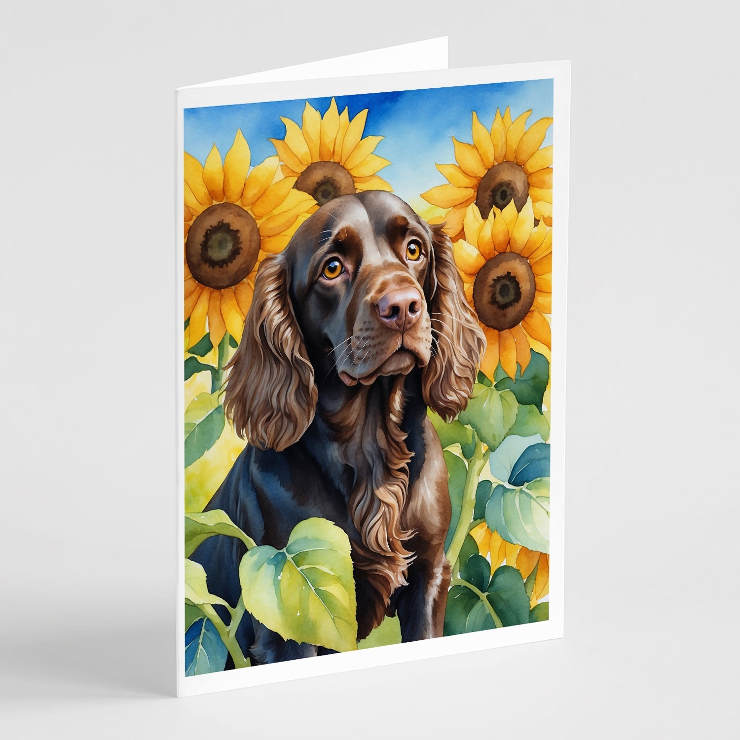 Boykin Spaniel in Sunflowers Greeting Cards Pack of 8 Blank Cards with Envelopes Whimsical A7 Size 5x7
