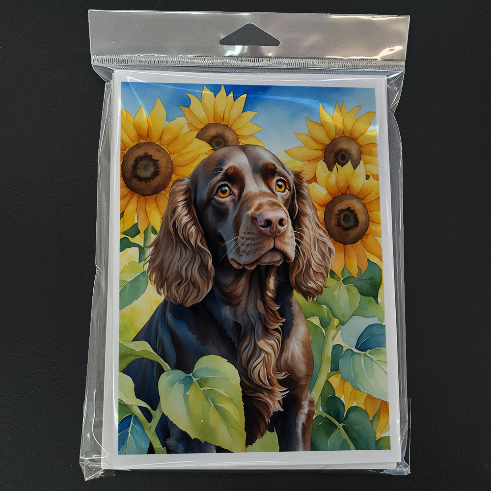 Boykin Spaniel in Sunflowers Greeting Cards Pack of 8 Blank Cards with Envelopes Whimsical A7 Size 5x7