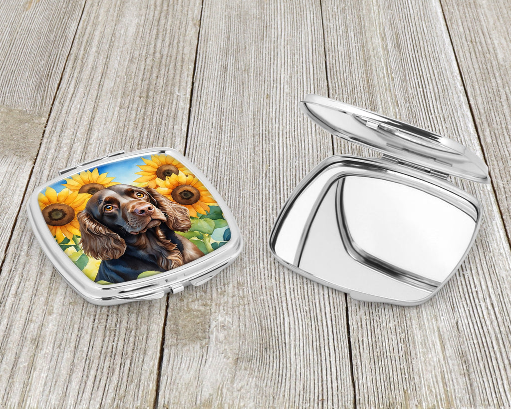 Boykin Spaniel in Sunflowers Compact Mirror Decorative Travel Makeup Mirror for Women Girls Gifts Pocket Makeup Mirror Folding Handheld