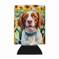 Brittany Spaniel in Sunflowers Can or Bottle Hugger Cooler Sleeve for Standard 12 oz Cans, Insulated Foam Beer & Soda Can Hugger Reusable