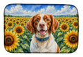 Brittany Spaniel in Sunflowers Dish Drying Mat Absorbent Dish Drying Mat Pad for Kitchen Counter Dish Drainer Mat for Countertop, 14 x 21", Multicolor