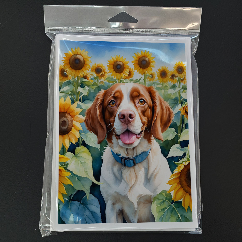 Brittany Spaniel in Sunflowers Greeting Cards Pack of 8 Blank Cards with Envelopes Whimsical A7 Size 5x7