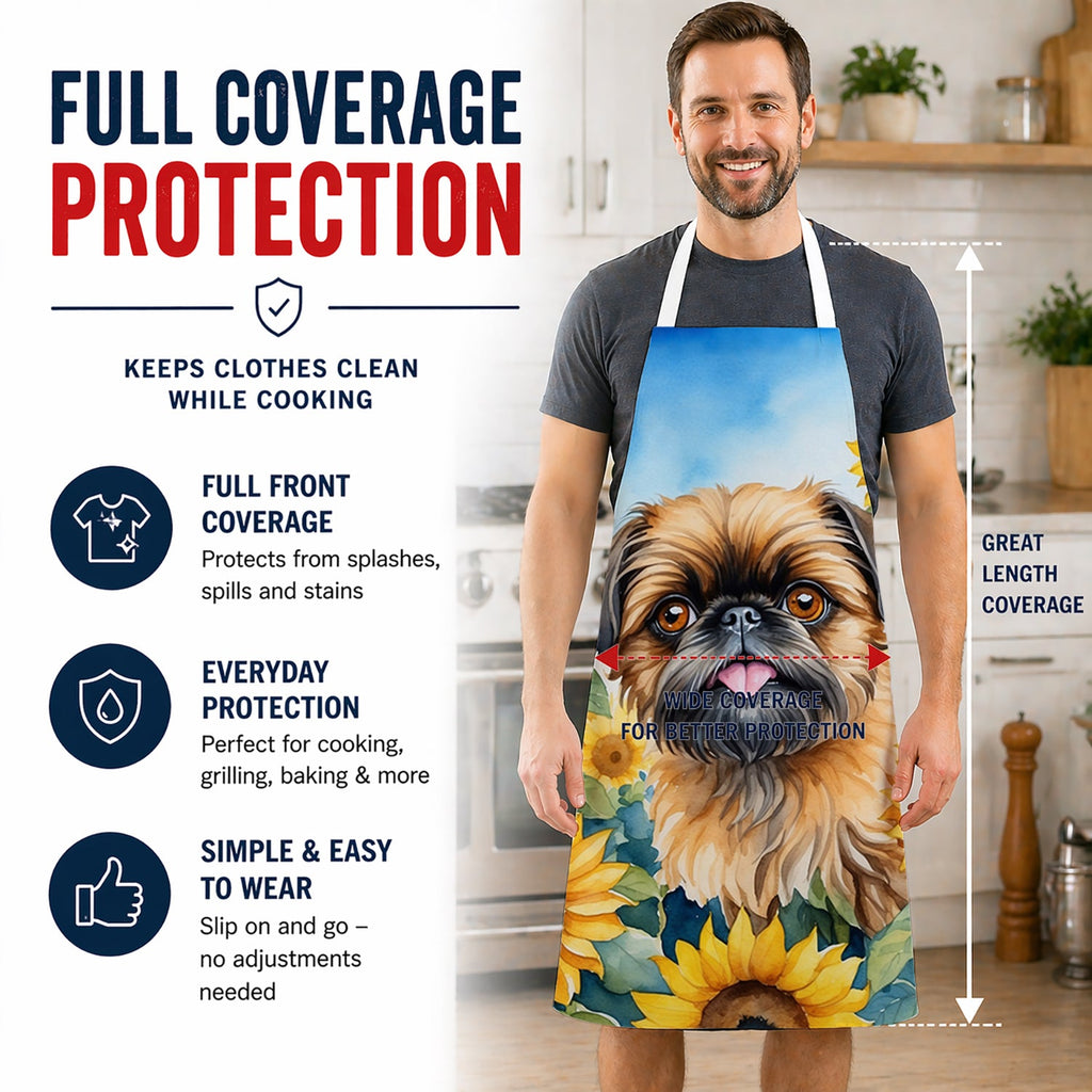 Brussels Griffon in Sunflowers Apron Cooking Kitchen Server Baking Crafts Gardening for Adult Women Men, Unisex, Large, Multicolor