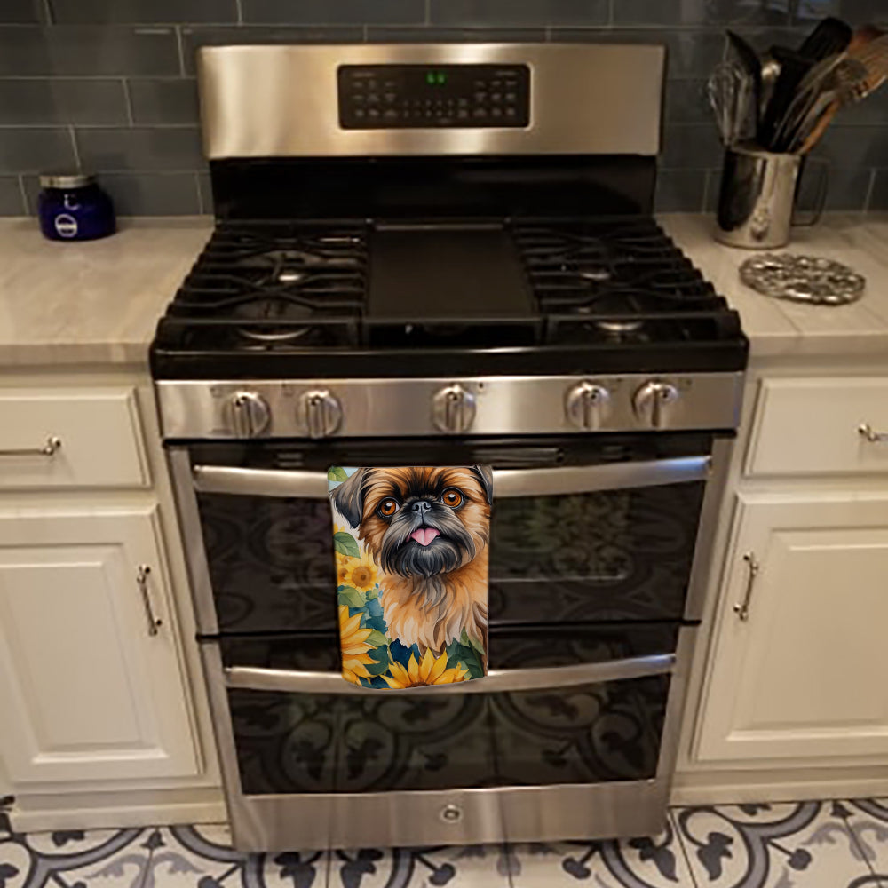 Brussels Griffon in Sunflowers Kitchen Towel Velour Plush Front and Cotton Loop Back Machine Washable