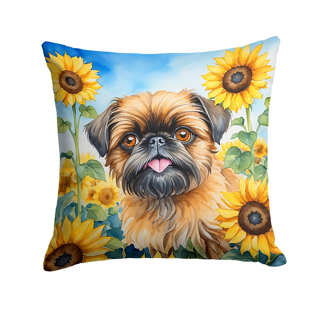 Brussels Griffon in Sunflowers Decorative Throw Pillow 18x18 Indoor Outdoor Accent Cushion, Fabric Cover with Insert for Sofa, Bed, Porch & Living Room