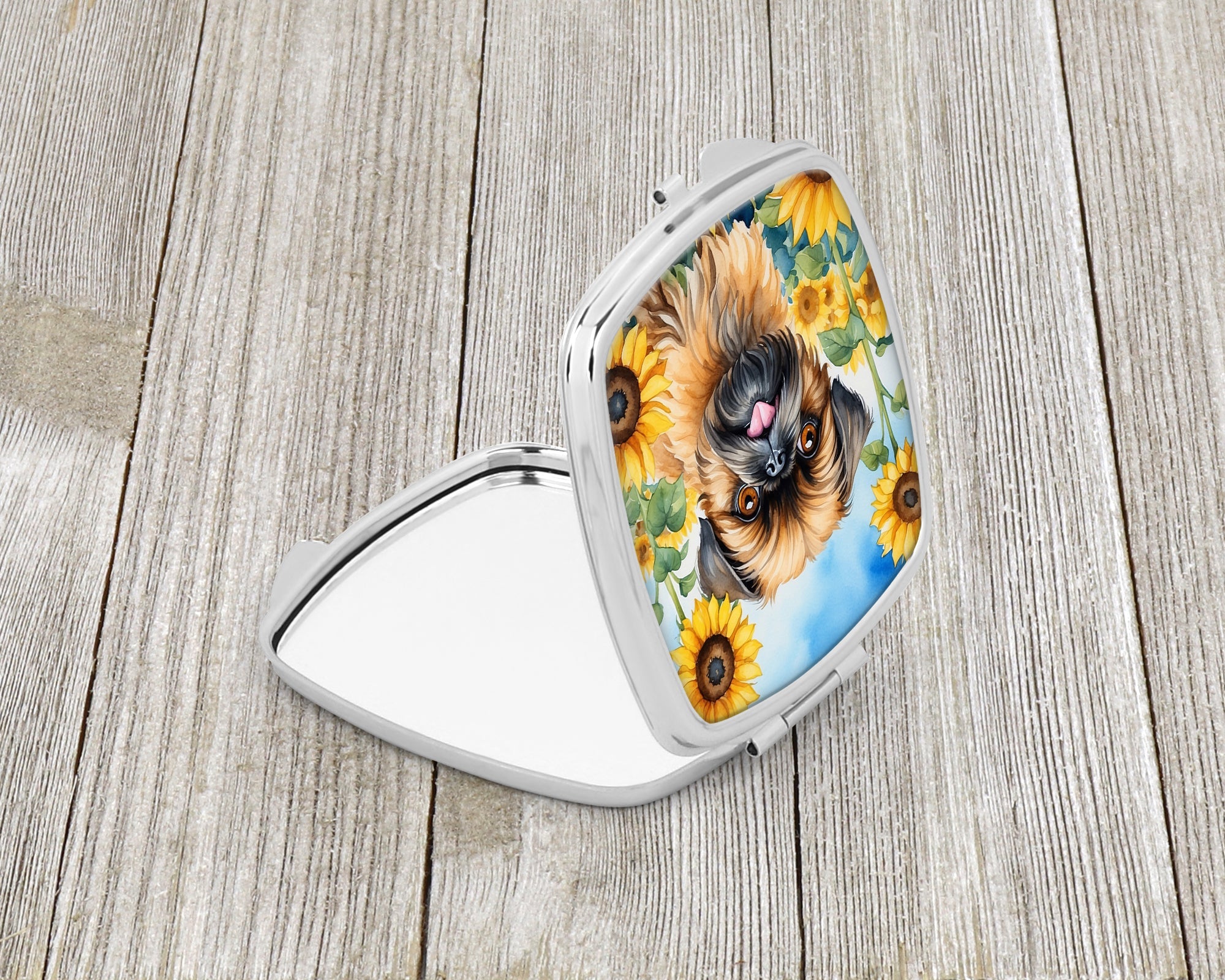 Brussels Griffon in Sunflowers Compact Mirror Decorative Travel Makeup Mirror for Women Girls Gifts Pocket Makeup Mirror Folding Handheld