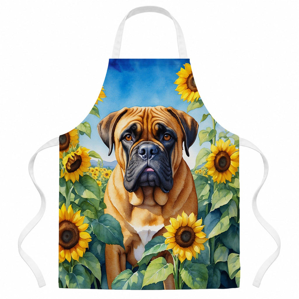 Bullmastiff in Sunflowers Apron Cooking Kitchen Server Baking Crafts Gardening for Adult Women Men, Unisex, Large, Multicolor