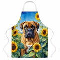 Bullmastiff in Sunflowers Apron Cooking Kitchen Server Baking Crafts Gardening for Adult Women Men, Unisex, Large, Multicolor