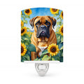Bullmastiff in Sunflowers Ceramic Night Light Compact, UL-Certified, Ideal for Bedroom, Bathroom, Nursery, Hallway, Kitchen, 6x4x3, Multicolor