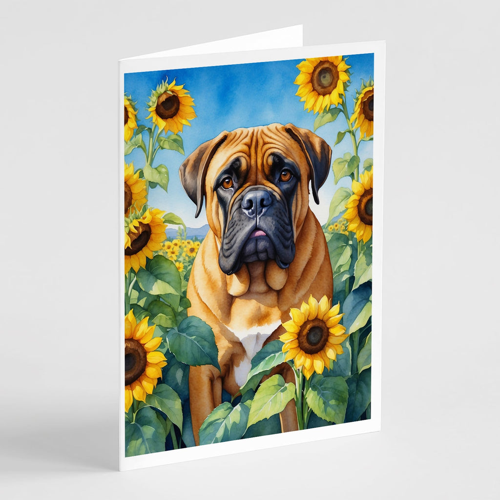 Bullmastiff in Sunflowers Greeting Cards Pack of 8 Blank Cards with Envelopes Whimsical A7 Size 5x7