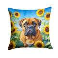 Bullmastiff in Sunflowers Decorative Throw Pillow 14x14 Indoor Outdoor Accent Cushion, Fabric Cover with Insert for Sofa, Bed, Porch & Living Room