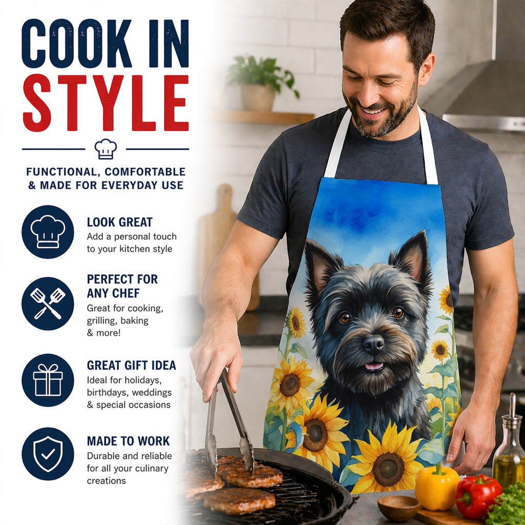 Cairn Terrier in Sunflowers Apron Cooking Kitchen Server Baking Crafts Gardening for Adult Women Men, Unisex, Large, Multicolor
