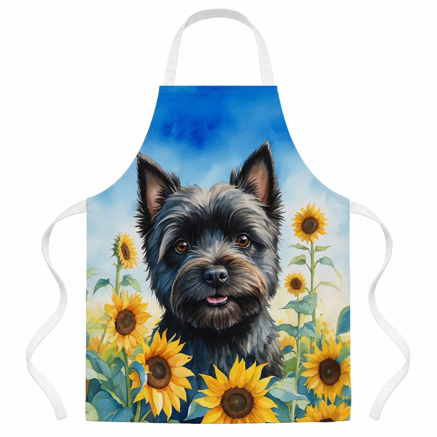 Cairn Terrier in Sunflowers Apron Cooking Kitchen Server Baking Crafts Gardening for Adult Women Men, Unisex, Large, Multicolor