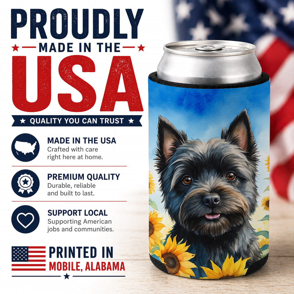 Cairn Terrier in Sunflowers Can or Bottle Hugger Cooler Sleeve for Standard 12 oz Cans, Insulated Foam Beer & Soda Can Hugger Reusable