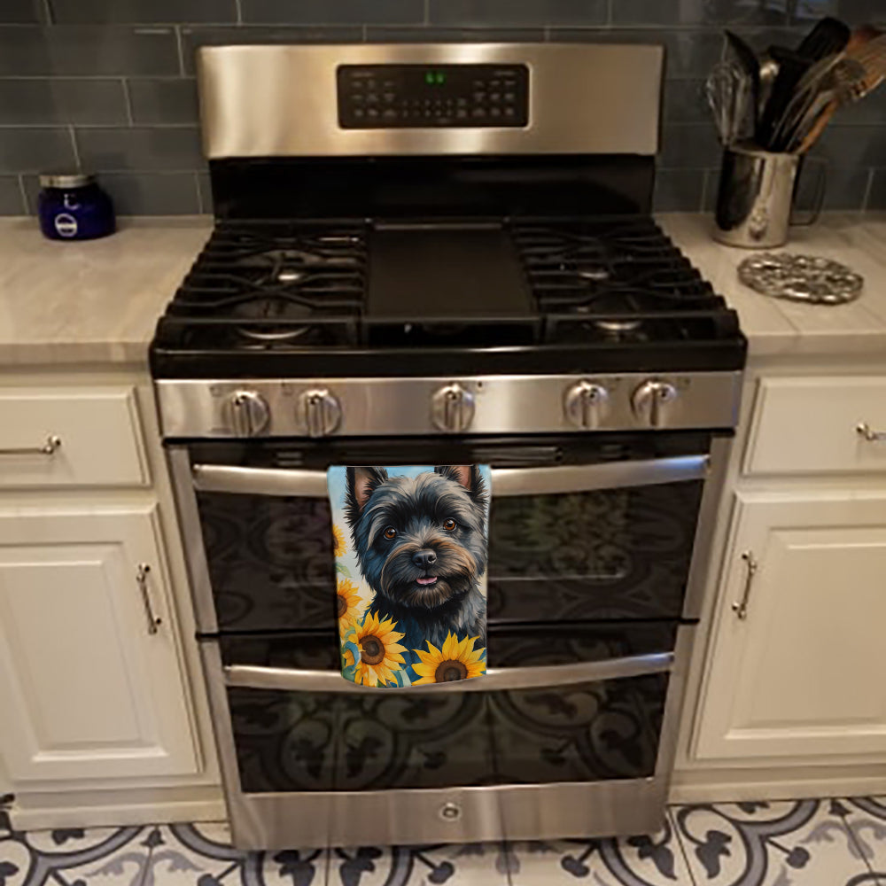 Cairn Terrier in Sunflowers Kitchen Towel Velour Plush Front and Cotton Loop Back Machine Washable