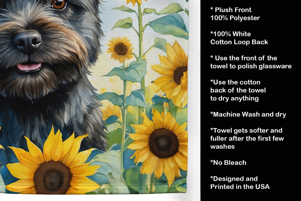 Cairn Terrier in Sunflowers Kitchen Towel Velour Plush Front and Cotton Loop Back Machine Washable